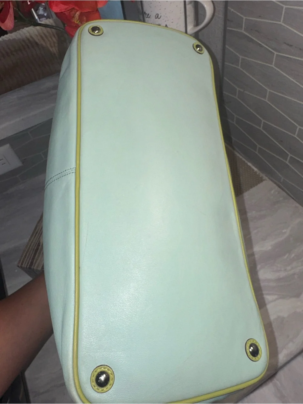 RARE EUC Coach KISS LOCK Two Tone Palette Green Leather with Lime Trim  PRETTY